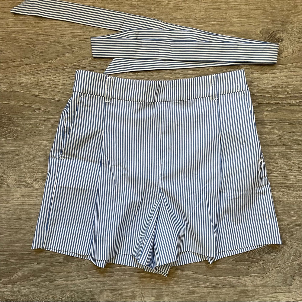 *NWT J Crew Tie-waist Striped Short in Banker’s Blue Cotton Poplin